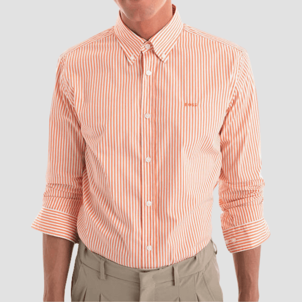 Boss Mens Slim Fit Roan Shirt in Orange Stripe
