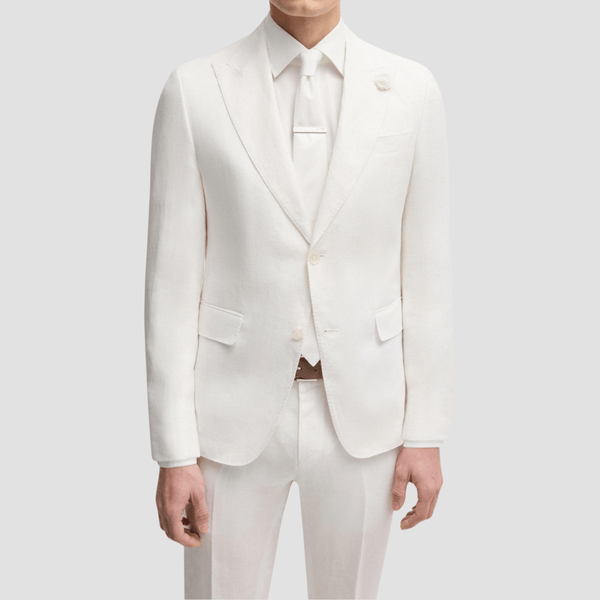 Boss Slim Fit Blazer in White Linen Canvas