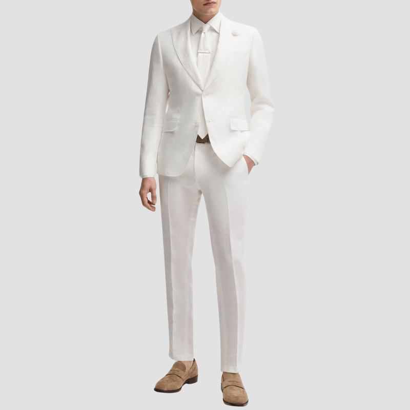 Boss Slim Fit Blazer in White Linen Canvas