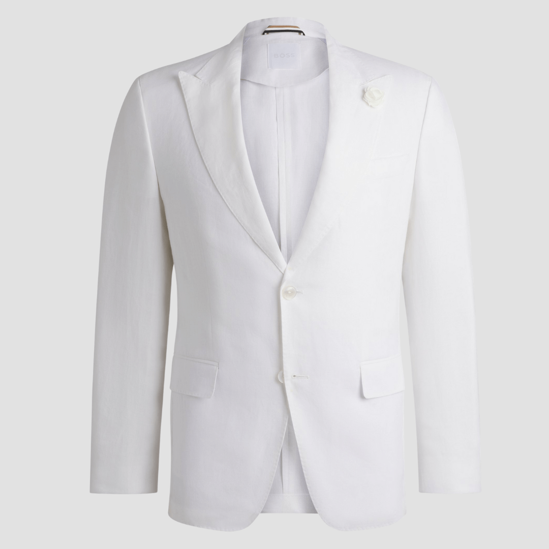 Boss Slim Fit Blazer in White Linen Canvas