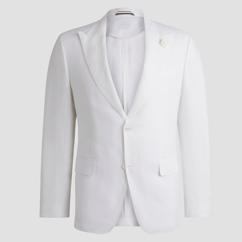 Boss Slim Fit Blazer in White Linen Canvas
