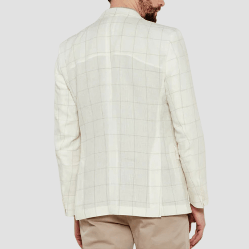 Boss Slim Fit Huston Blazer in White Check Linen Wool Blend