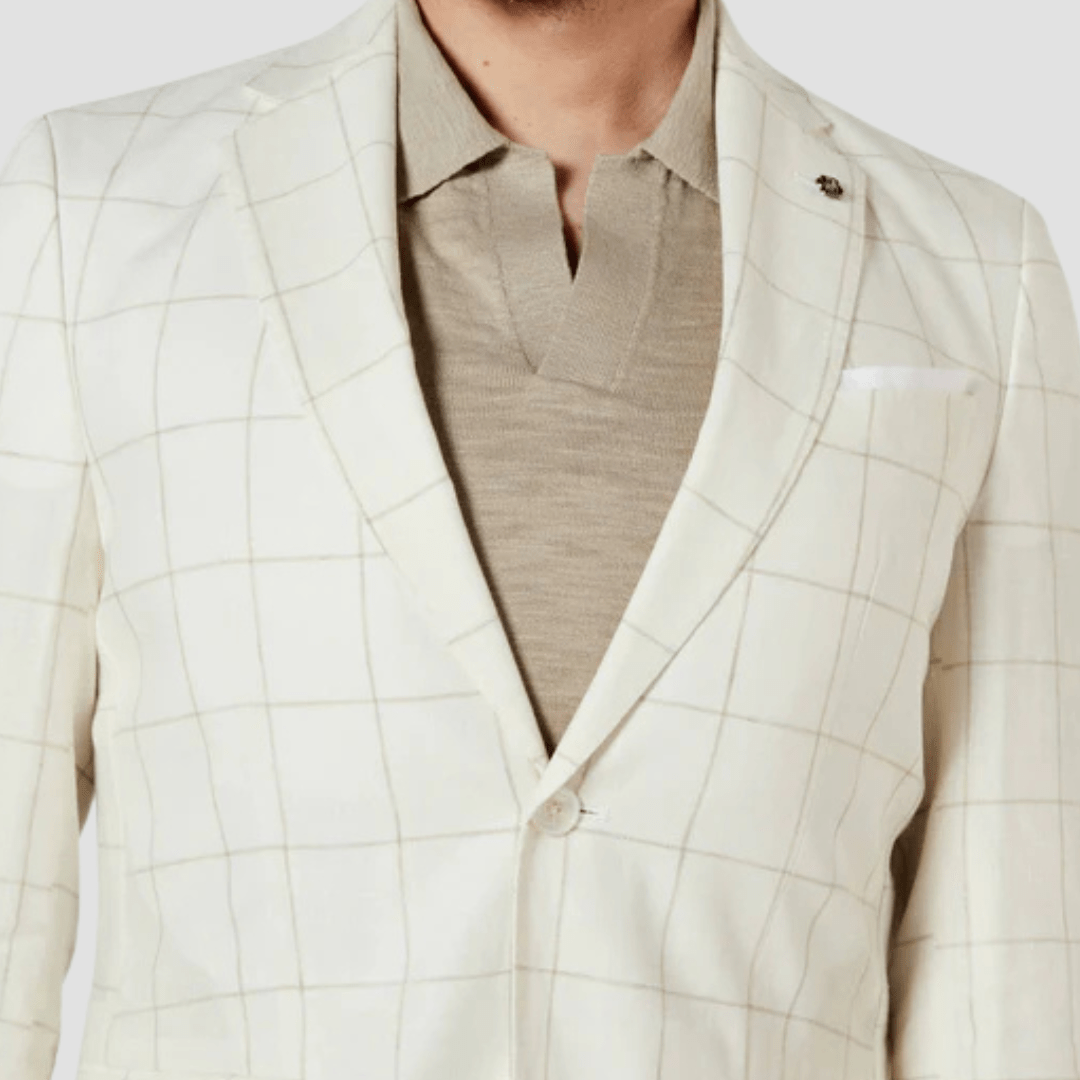 Boss Slim Fit Huston Blazer in White Check Linen Wool Blend