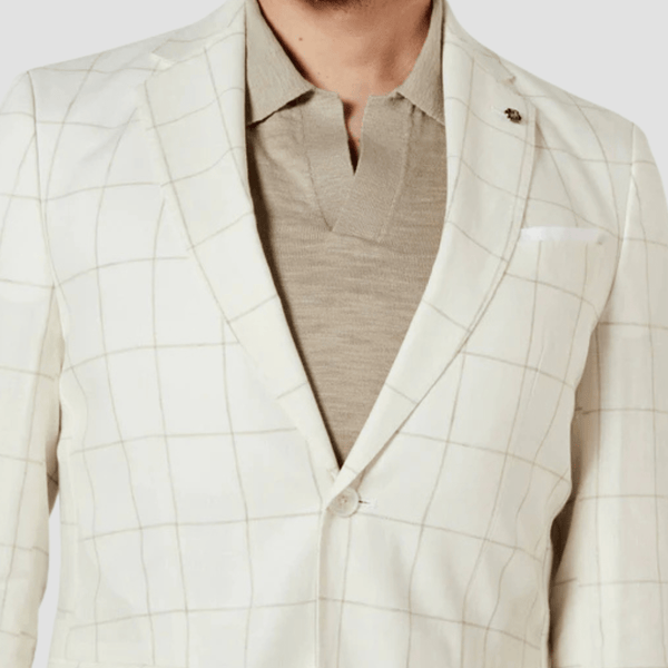 Boss Slim Fit Huston Blazer in White Check Linen Wool Blend