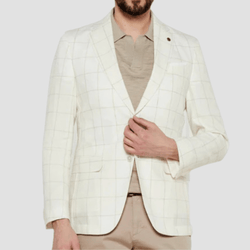 Boss Slim Fit Huston Blazer in White Check Linen Wool Blend