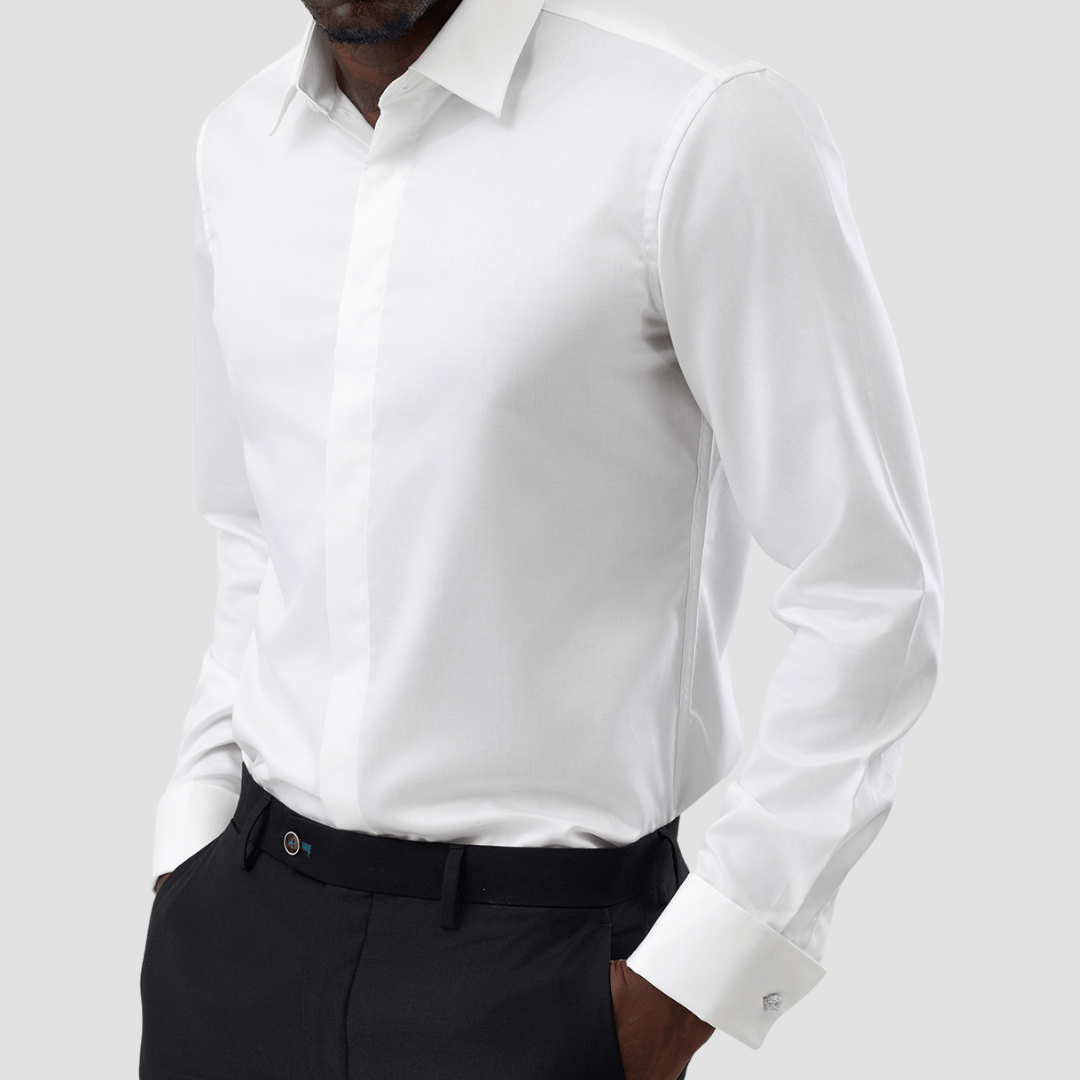 Brooksfield Concealed Placket Twill Shirt in Cream