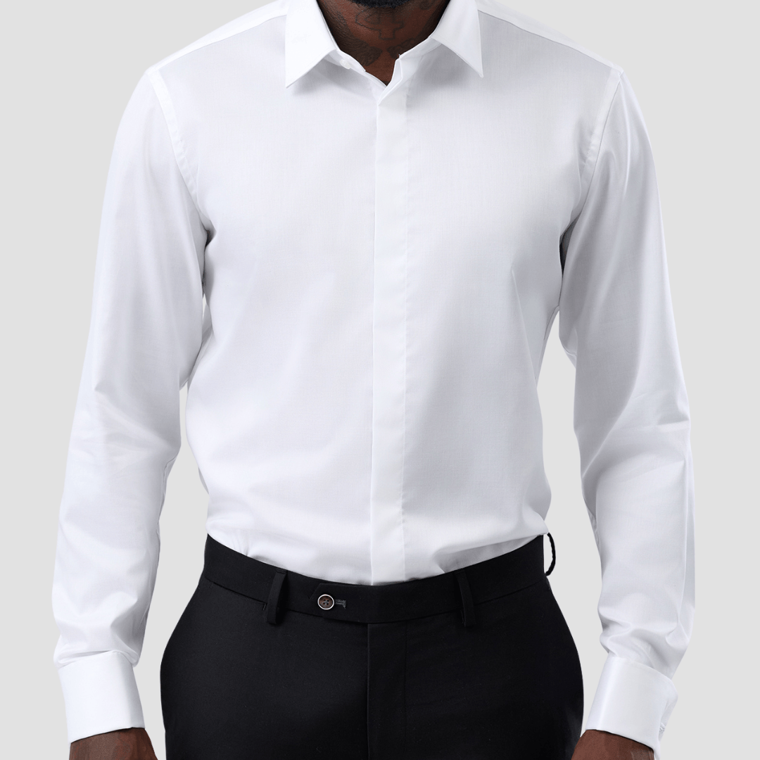 Brooksfield Concealed Placket Twill Shirt in White