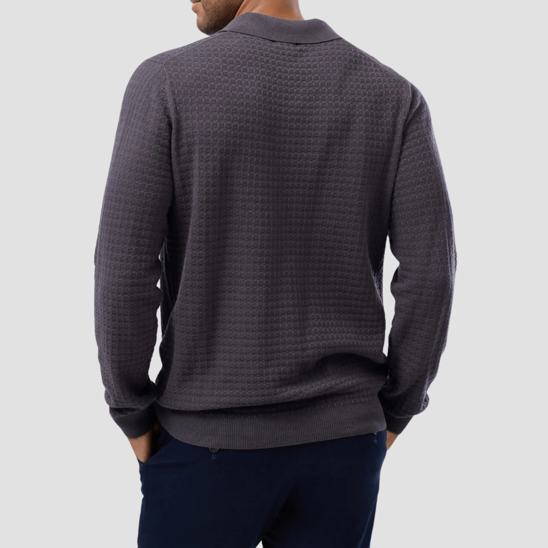 Brooksfield Mens Long Sleeve Knit Polo in Ash Pure Cotton