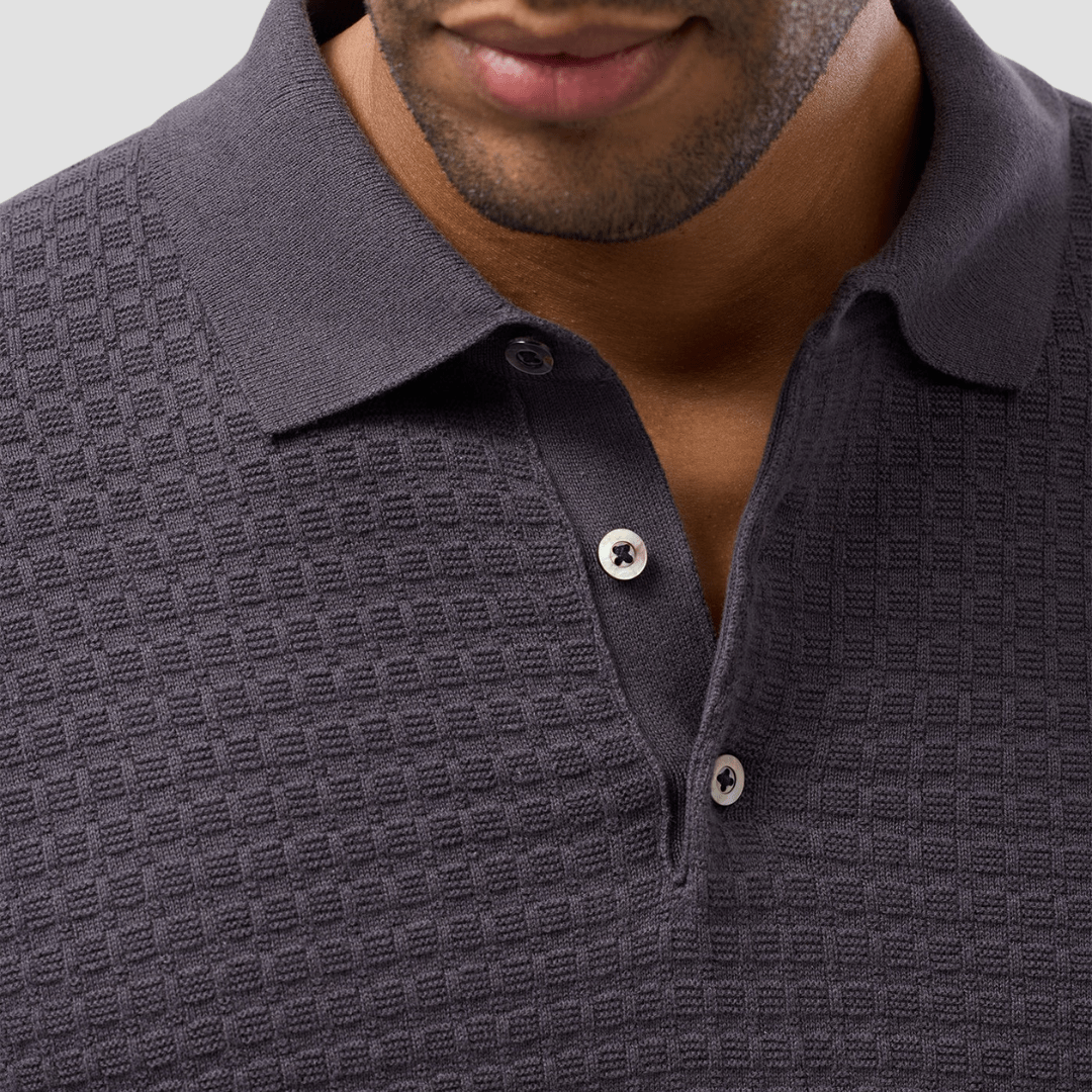 Brooksfield Mens Long Sleeve Knit Polo in Ash Pure Cotton