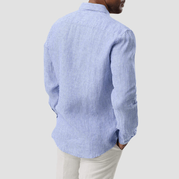 Brooksfield Relaxed Slim Fit Casual Linen Shirt in Blue Stripe