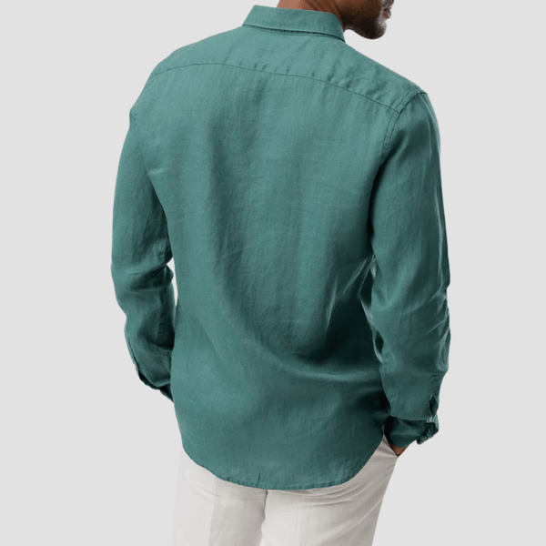 Brooksfield Relaxed Slim Fit Casual Linen Shirt in Green