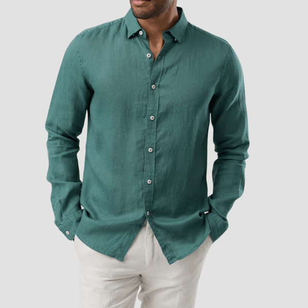 Brooksfield Relaxed Slim Fit Casual Linen Shirt in Green