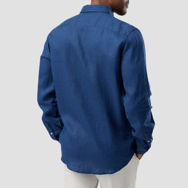 Brooksfield Relaxed Slim Fit Casual Linen Shirt in Indigo