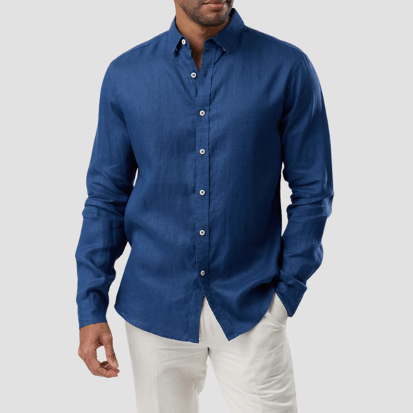 Brooksfield Relaxed Slim Fit Casual Linen Shirt in Indigo
