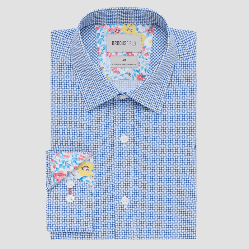 Brooksfield Stretch Performance Regular Fit Shirt in Blue