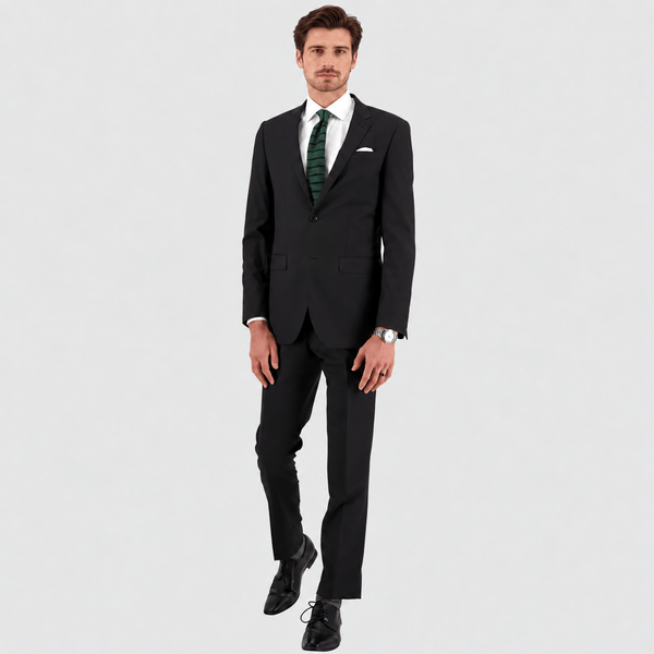 Savile Row Tailored Fit Men's Abram Survivor Suit in Black Wool Blend