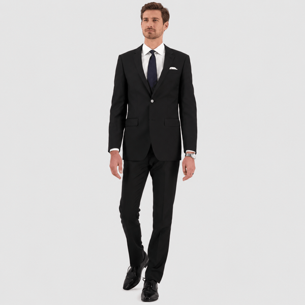 Savile Row Tailored Fit Men's Abram Travel Suit in Black Australian Merino Wool