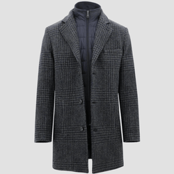 Daniel Hechter Mens Blois Coat in Grey Check With Navy Inner Puffer Vest
