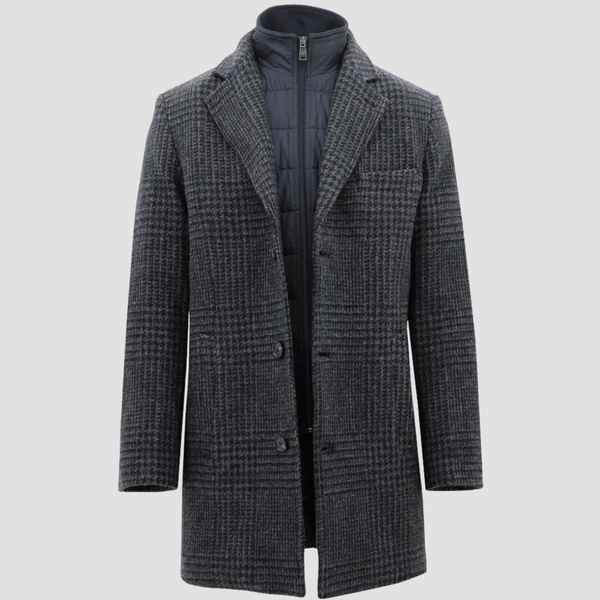 Daniel Hechter Mens Blois Coat in Grey Check With Navy Inner