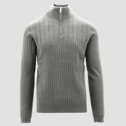 Daniel Hechter Slim Fit Ribbed Quarter Zip Knit Jumper in Grey