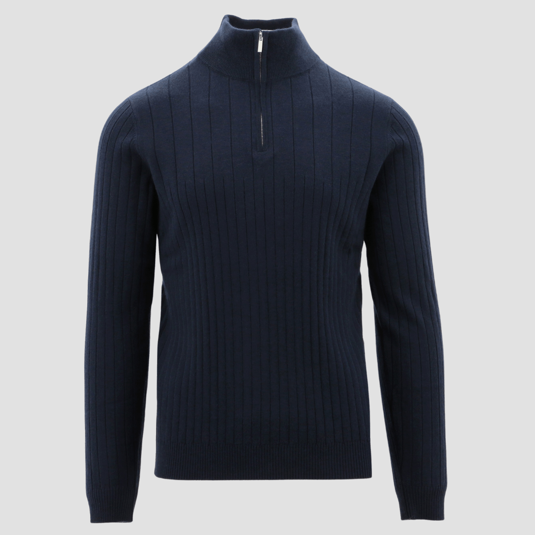 Daniel Hechter Slim Fit Ribbed Quarter Zip Knit Jumper in Navy