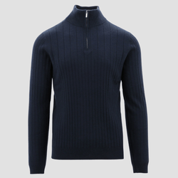 Daniel Hechter Slim Fit Ribbed Quarter Zip Knit Jumper in Navy