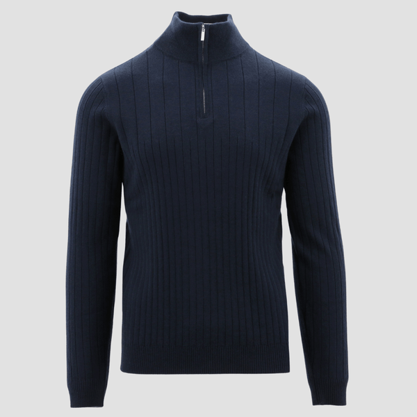 Daniel Hechter Slim Fit Ribbed Quarter Zip Knit Jumper in Navy