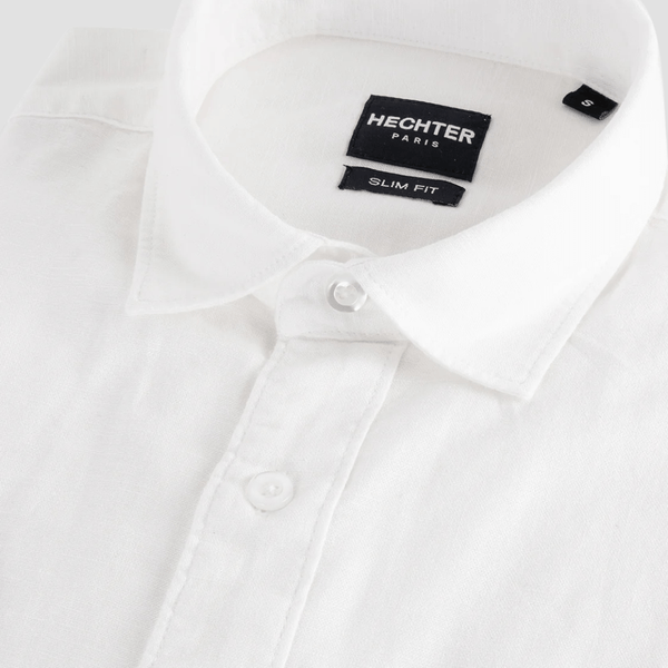 Daniel Hechter Slim Fit Sel Shirt in White Linen Cotton Blend