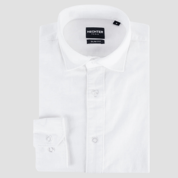 Daniel Hechter Slim Fit Sel Shirt in White Linen Cotton Blend
