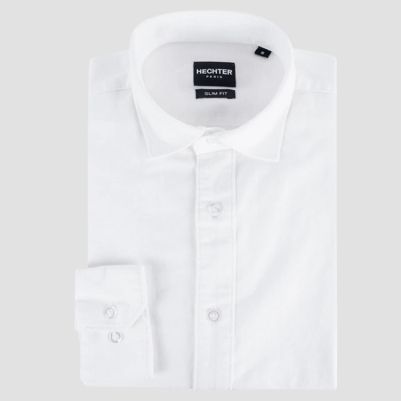 Daniel Hechter Slim Fit Sel Shirt in White Linen Cotton Blend