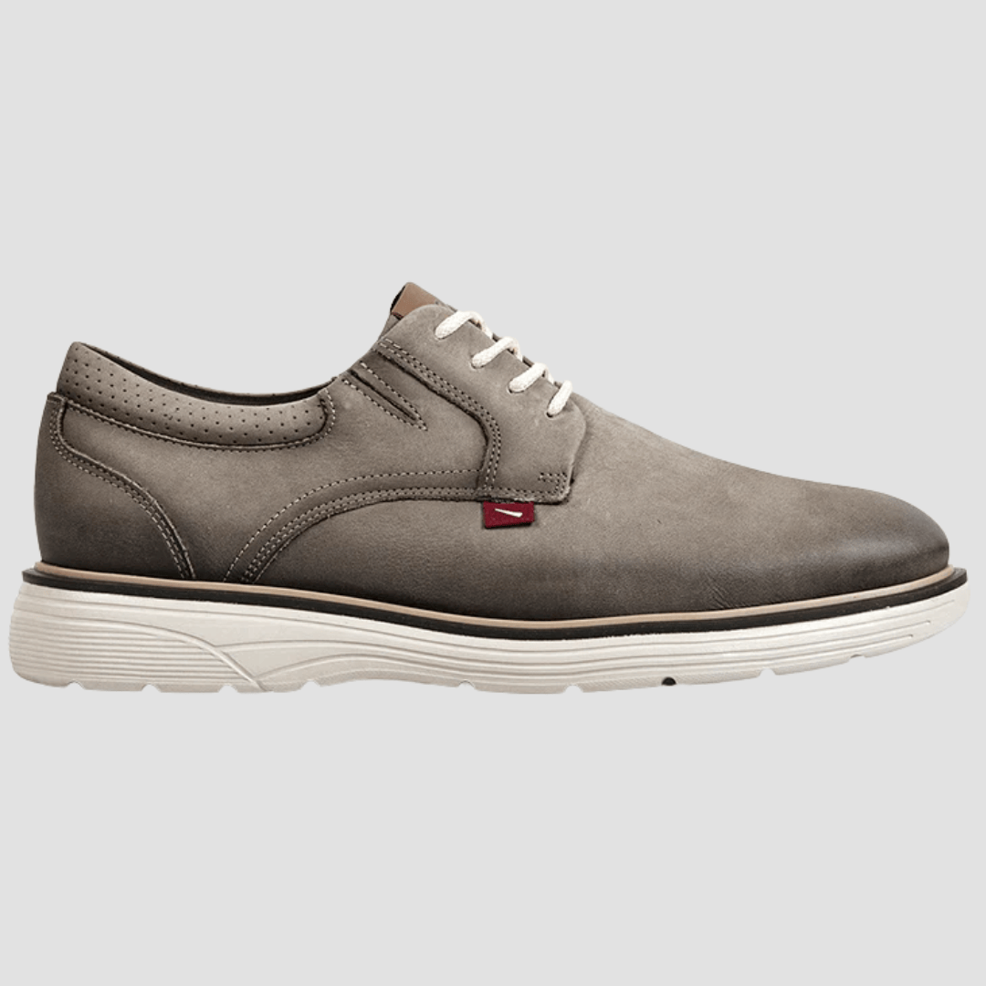Gray shoe with white laces 