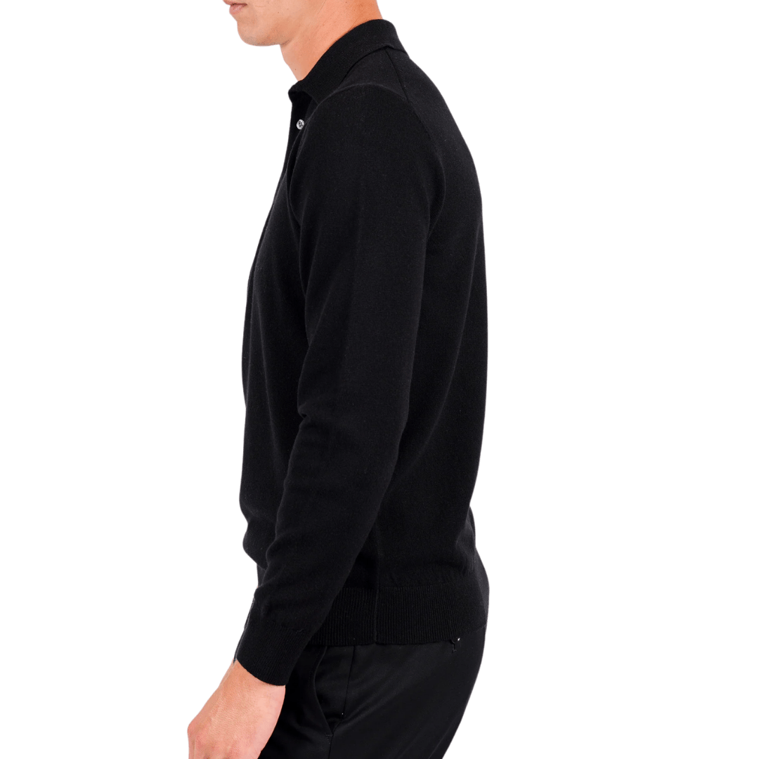 Hardy Amies Knit Polo Black Merino Wool