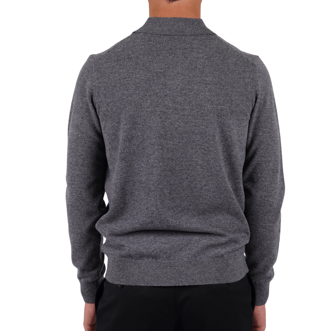 Hardy Amies Knit Polo Grey Marle Merino Wool