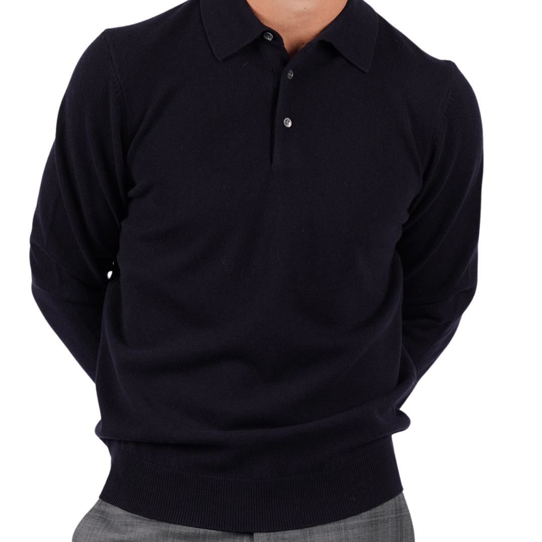 Hardy Amies Knit Polo Navy Merino Wool