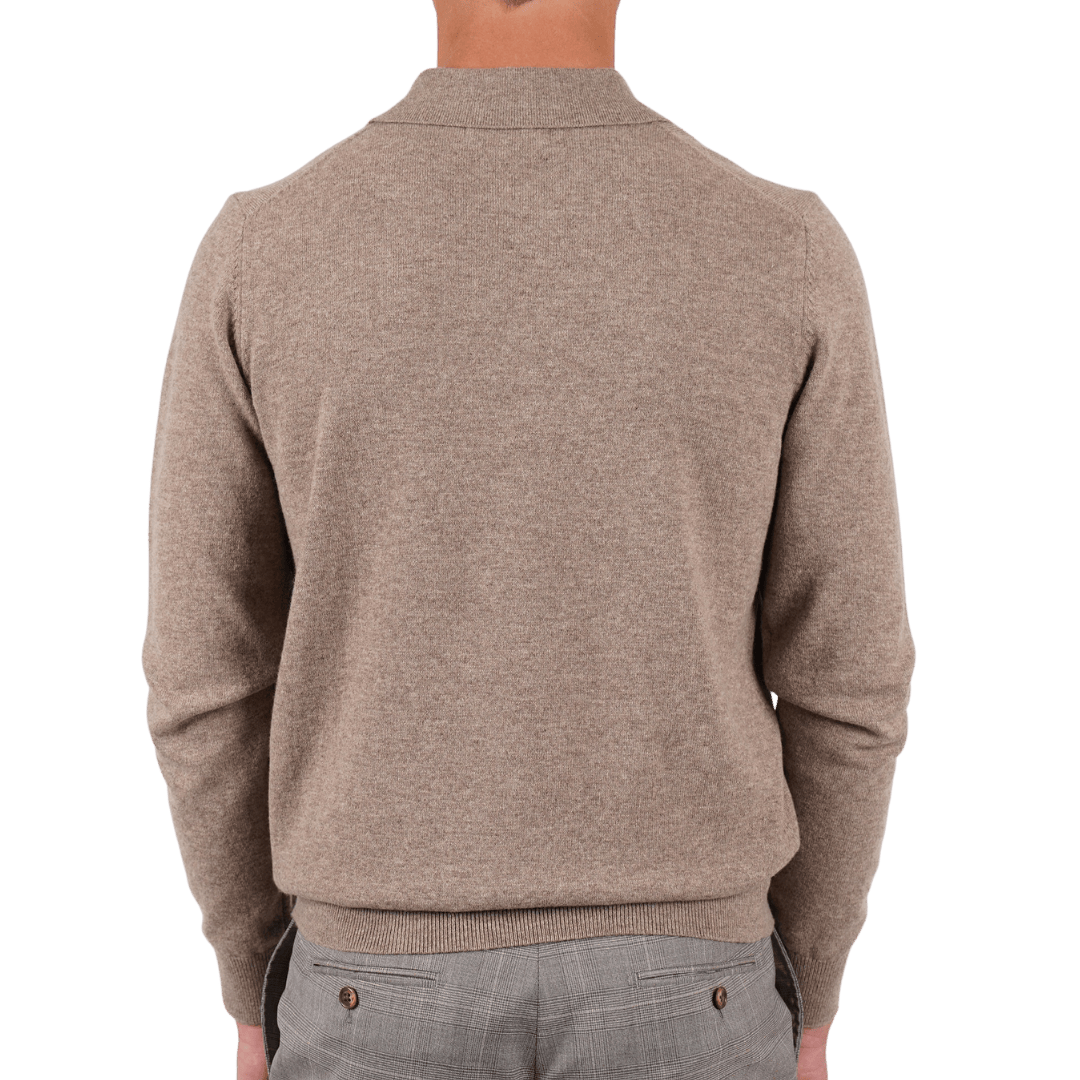 Hardy Amies Knit Polo Oak Marle Merino Wool