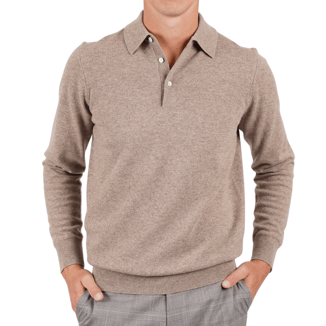 Hardy Amies Knit Polo Oak Marle Merino Wool