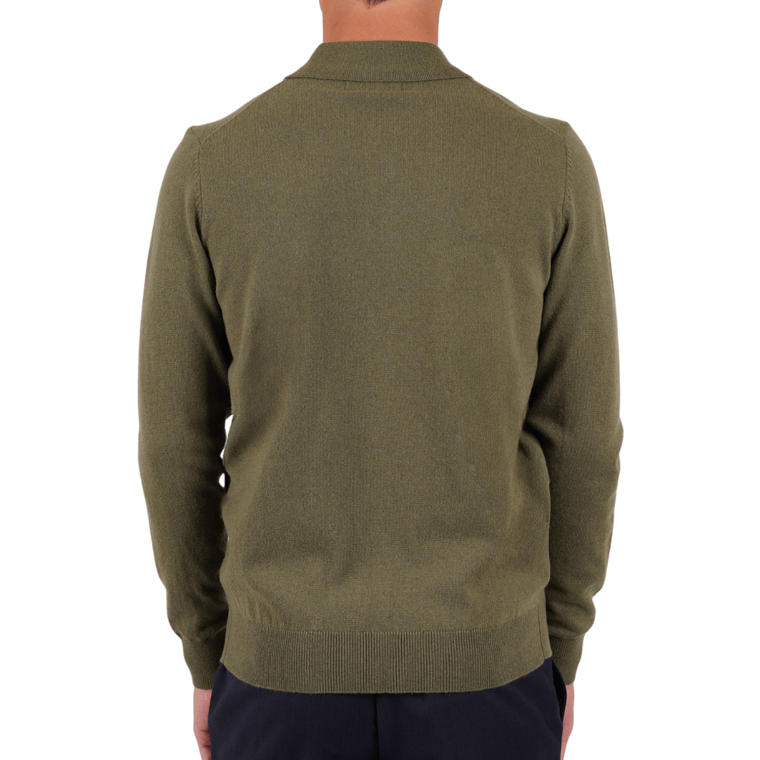 Hardy Amies Knit Polo Olive Merino Wool