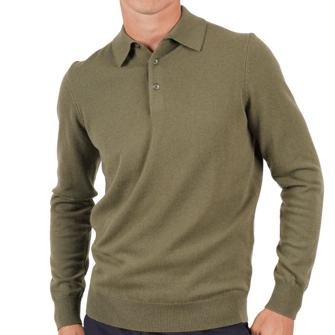 Hardy Amies Knit Polo Olive Merino Wool