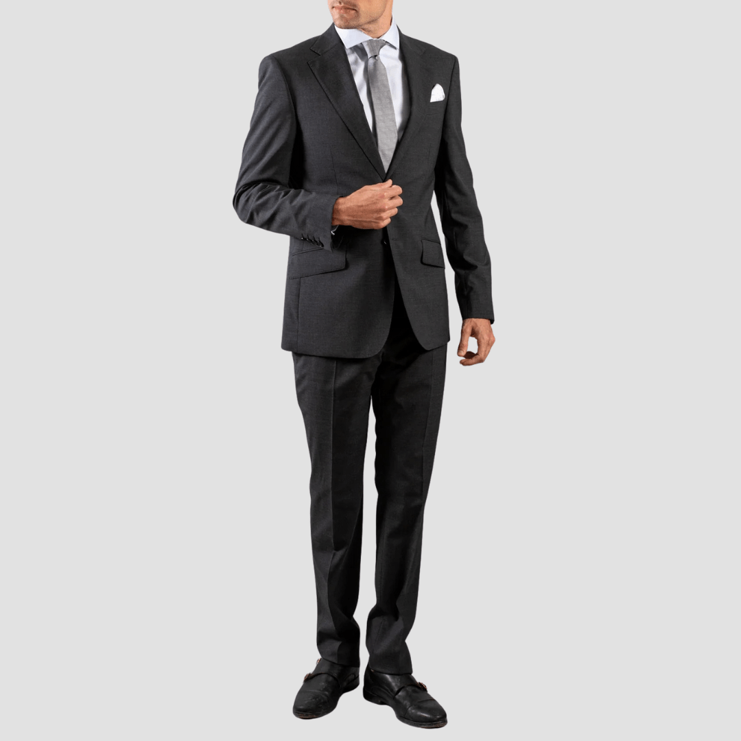 Hardy Amies Mens Tailored Fit Classic Suit in Charcoal