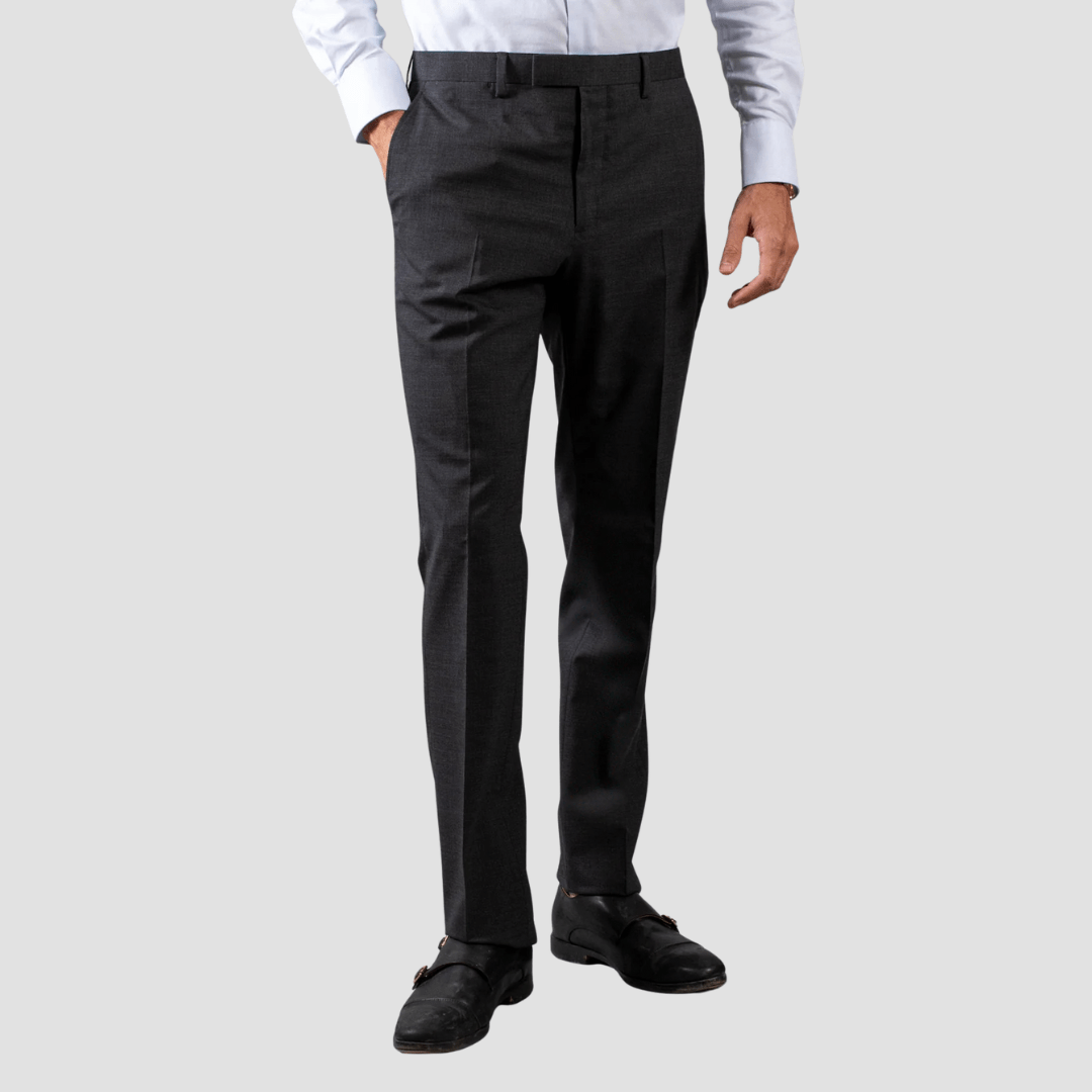 Hardy Amies Mens Tailored Fit Classic Trousers in Charcoal