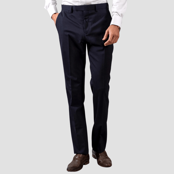 Hardy Amies Mens Tailored Fit Classic Trousers in Navy