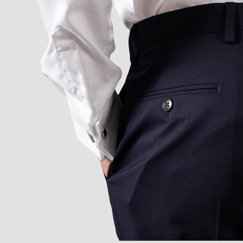 Hardy Amies Mens Tailored Fit Classic Trousers in Navy