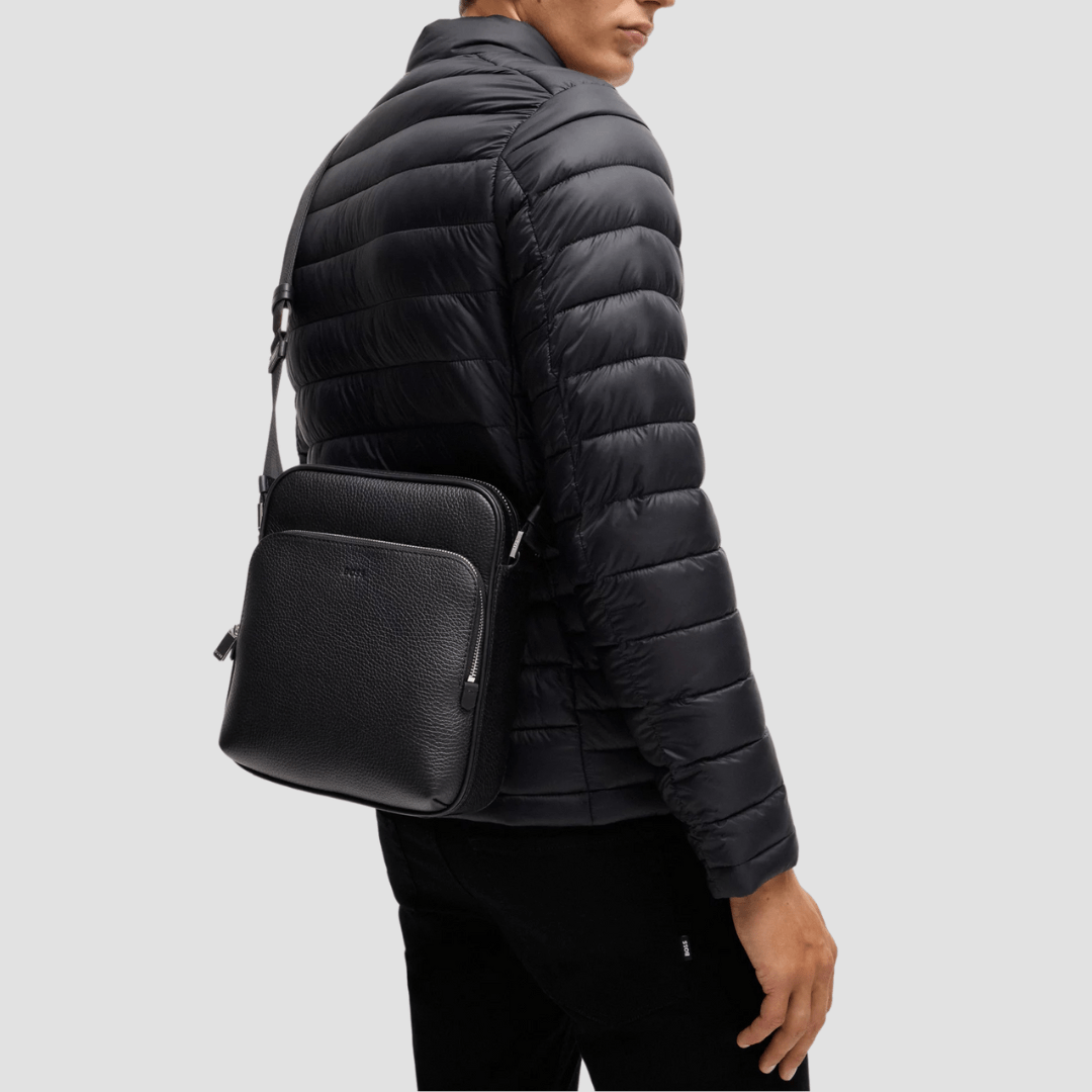 Hugo Boss Crosstown Leather Reporter Bag in Black