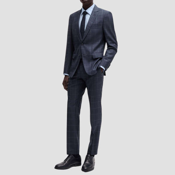 Hugo Boss Slim Fit H-Huge Two Piece Suit in Dark Blue Check