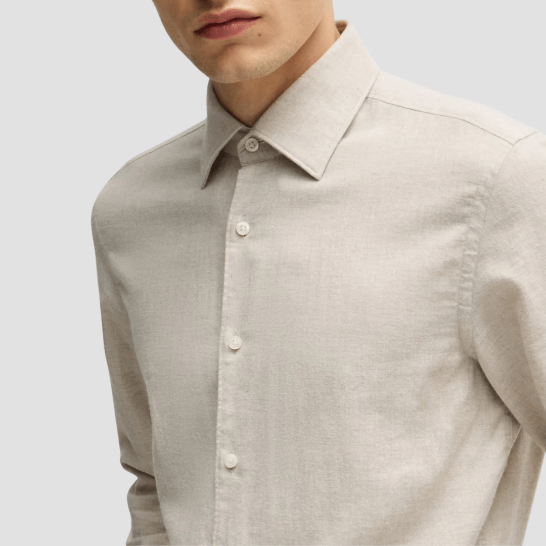 Boss Slim Fit Hal-Kent Shirt in Beige Soft Cotton