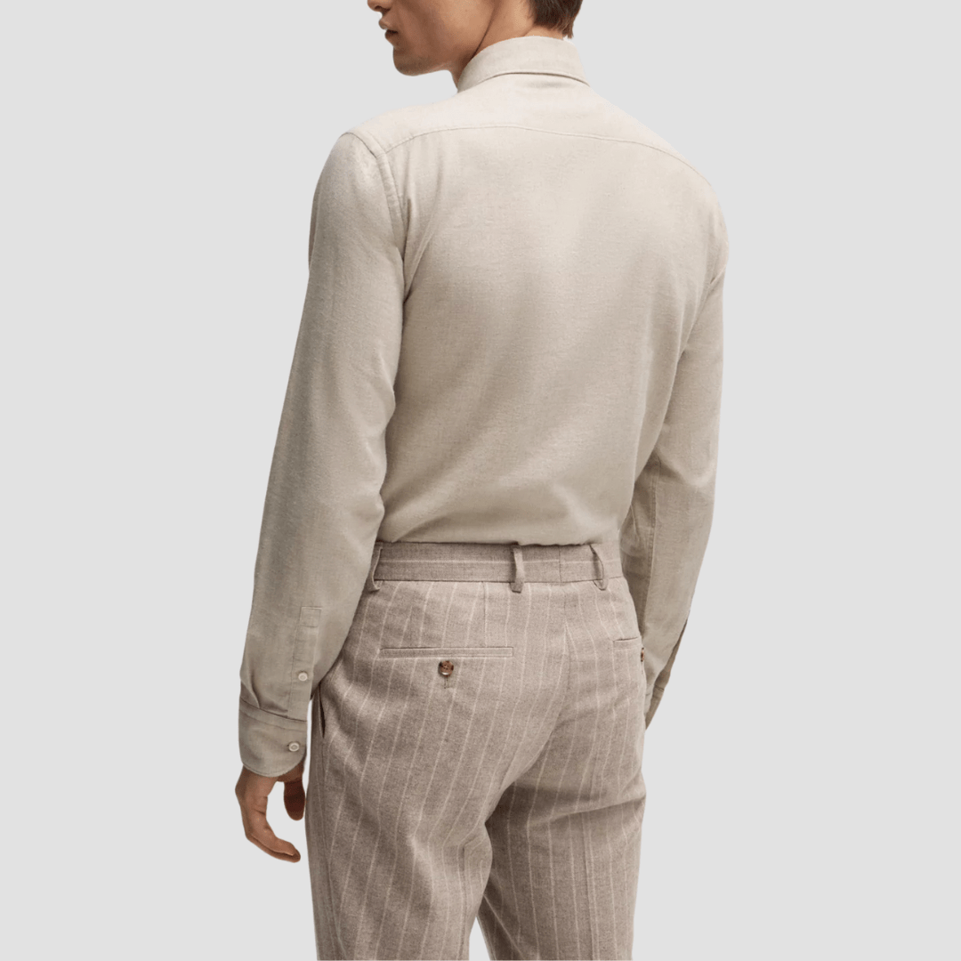 Boss Slim Fit Hal-Kent Shirt in Beige Soft Cotton