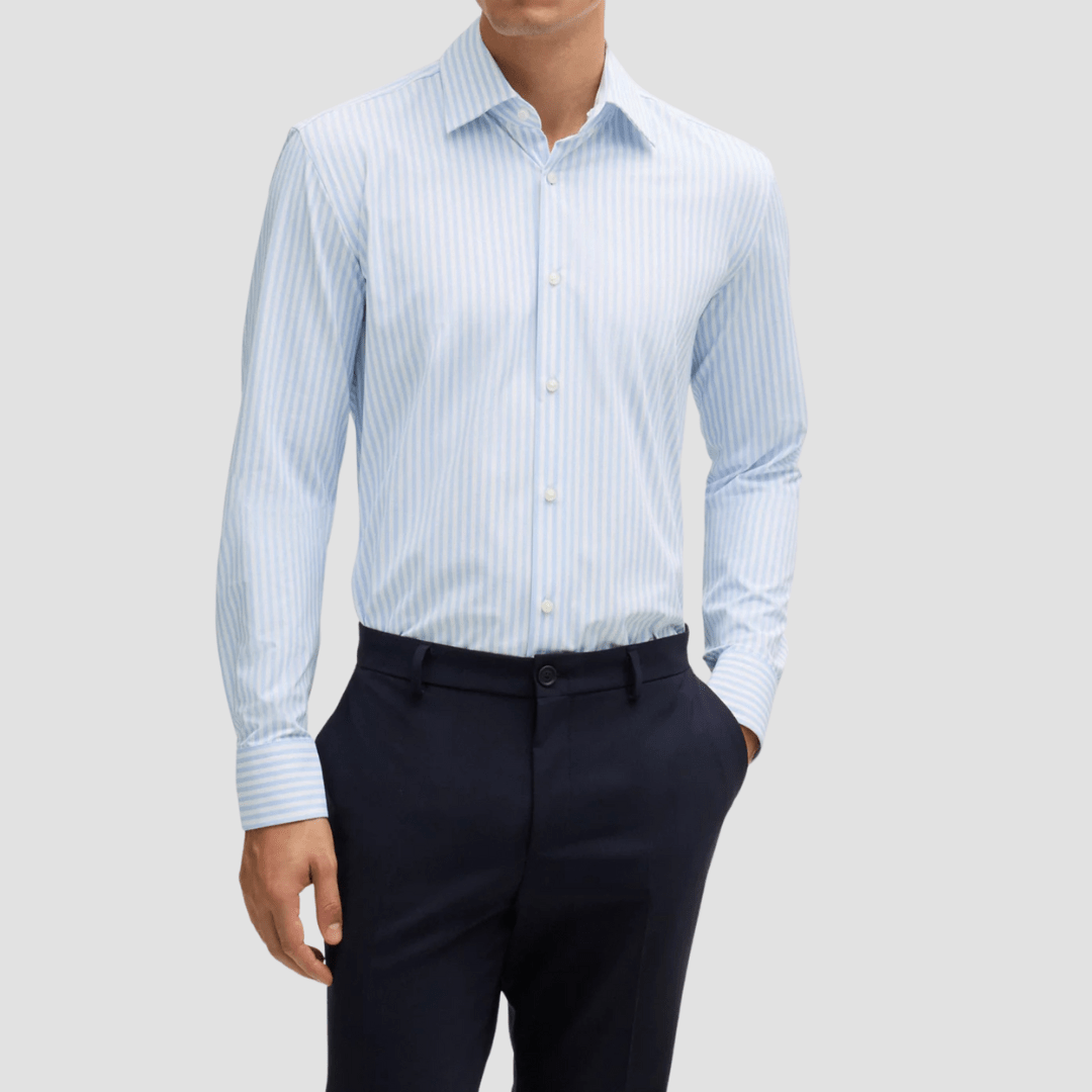 Boss Slim Fit Hank-Kent Shirt in Blue and White Stripe