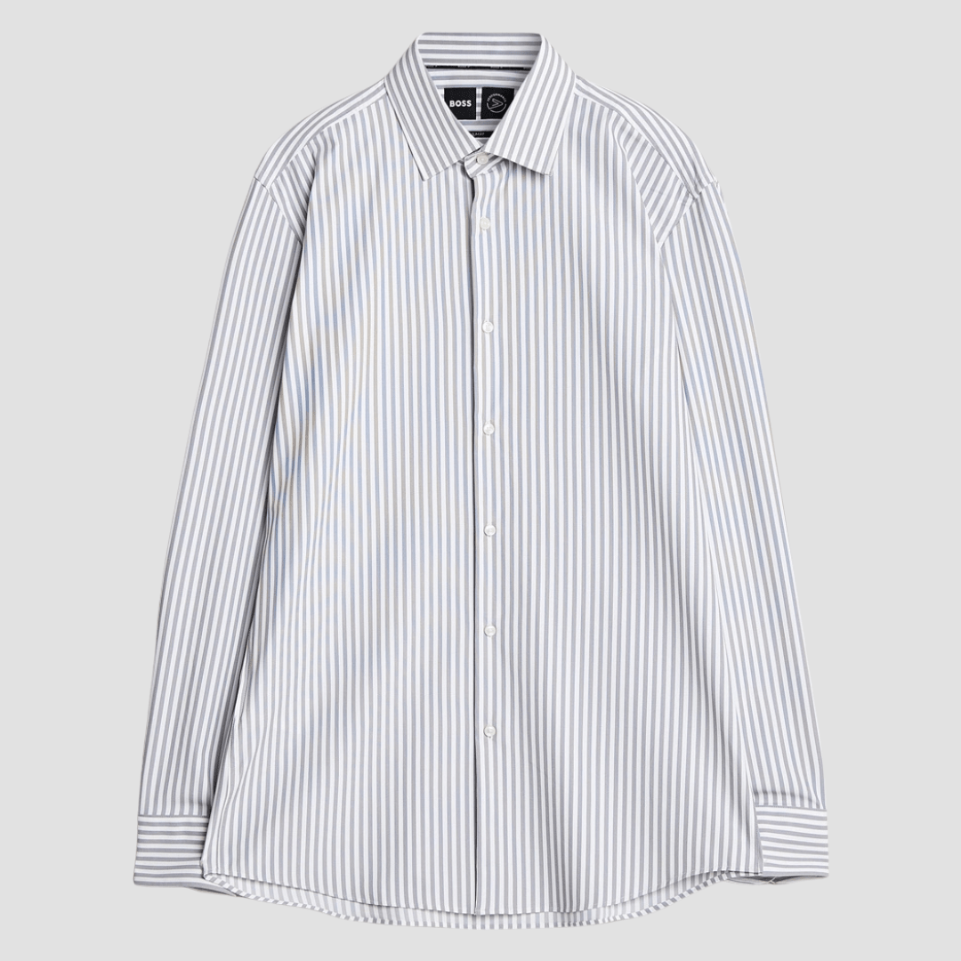 Boss Slim Fit Hank-Kent Shirt in Grey and White Stripe