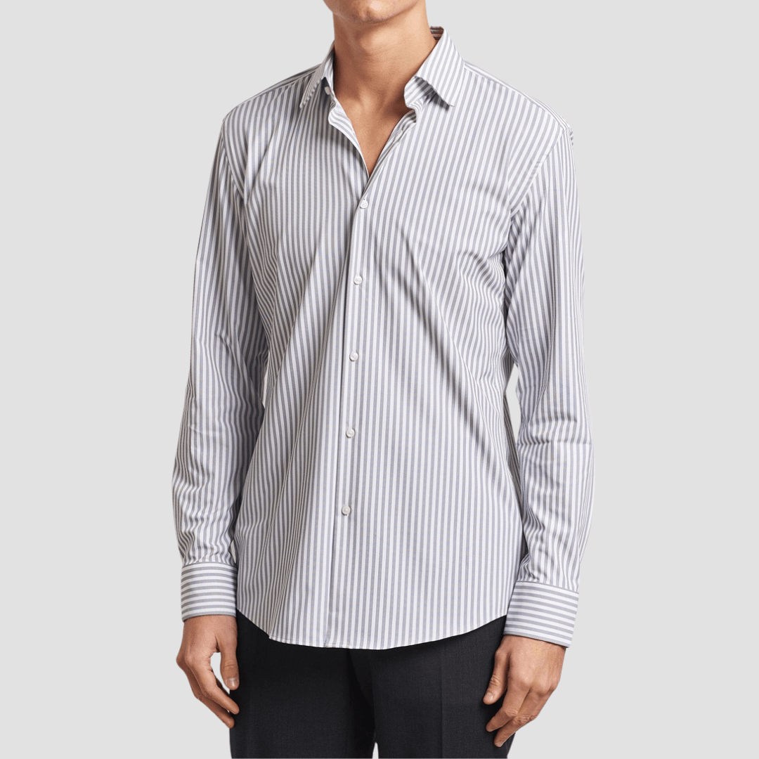Boss Slim Fit Hank-Kent Shirt in Grey and White Stripe