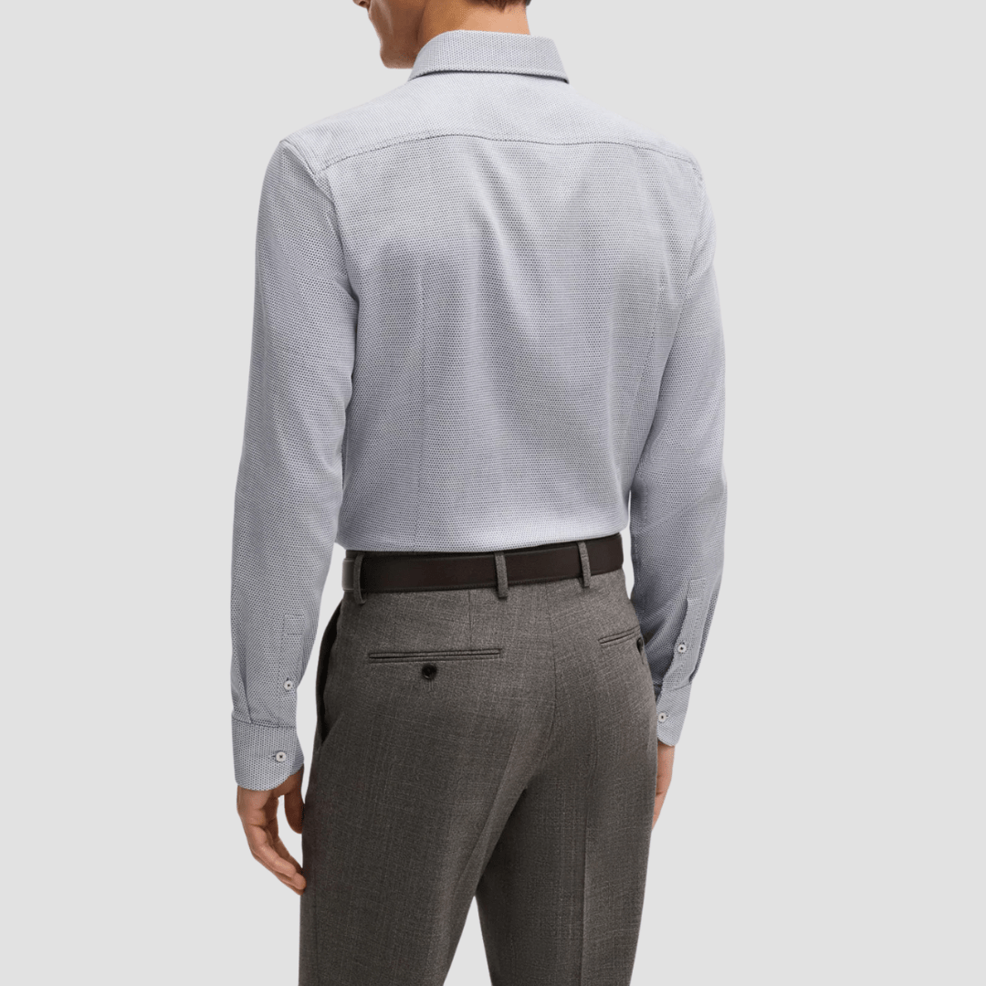 Hugo Boss Slim Fit Hank-Spread Shirt in Micro-Pattern Dark Blue